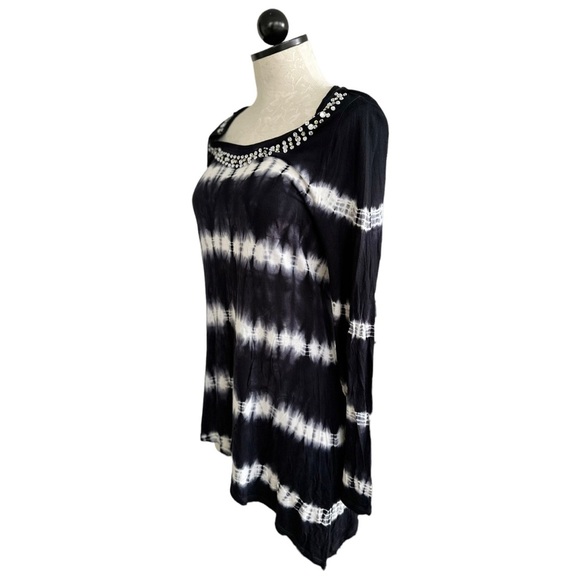 INC International Concepts Tie Dye  Rhinestone Asymmetrical Blouse Size Large - Picture 2 of 11